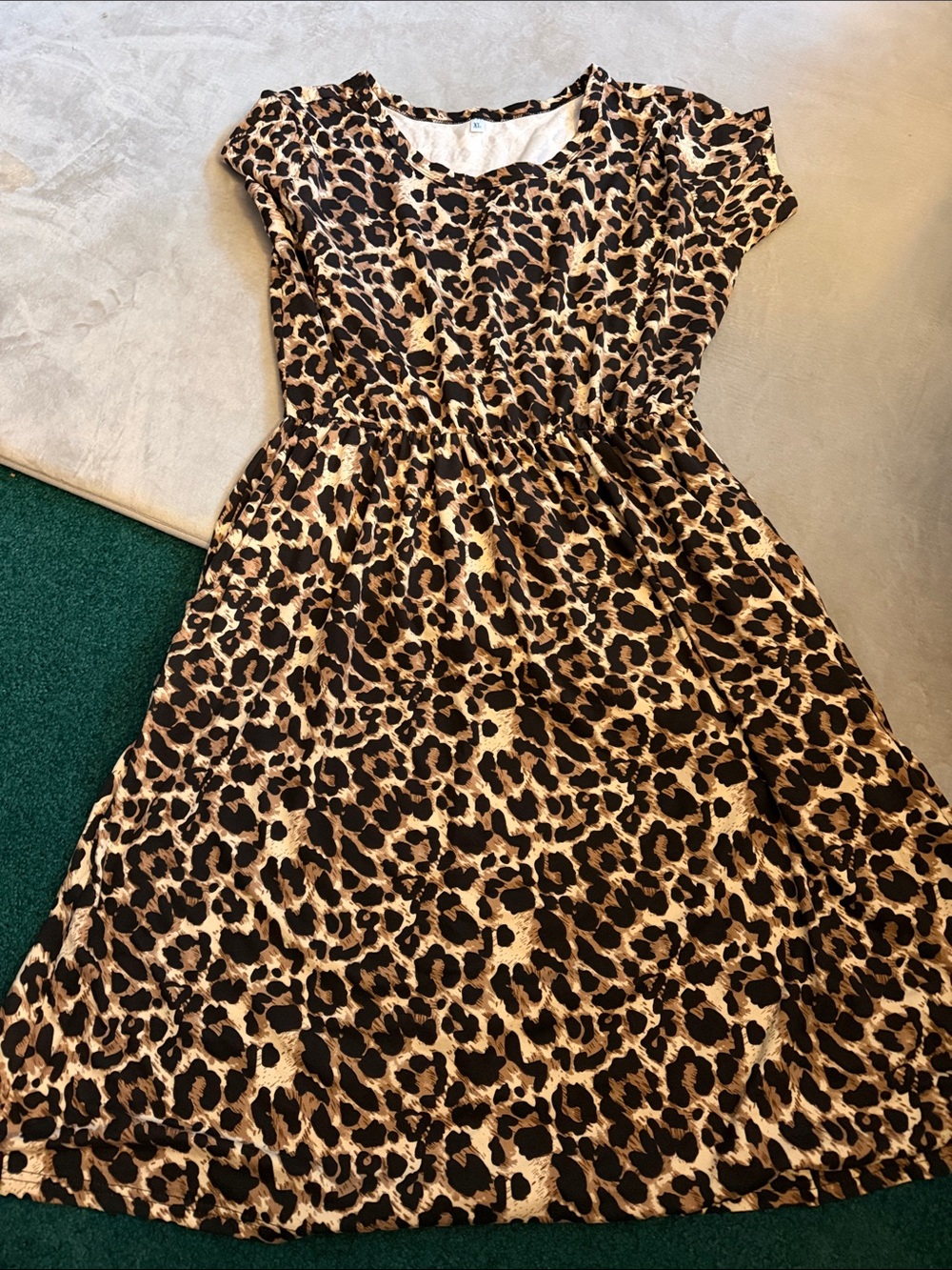 Women’s Leopard Print Short Sleeve Dress with pockets- Brown